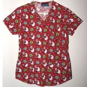 Santa Claus and presents scrub top